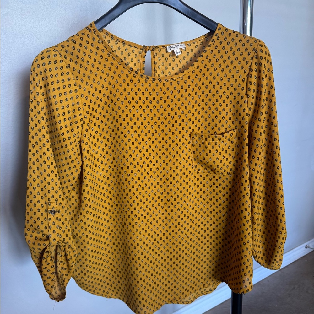 Lily White Mustard Patterned Blouse